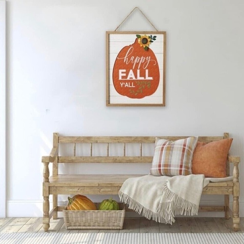 Happy Fall Y'all Sign Metal Sunflower Wooden Hanging Farmhouse Wall Front Door.